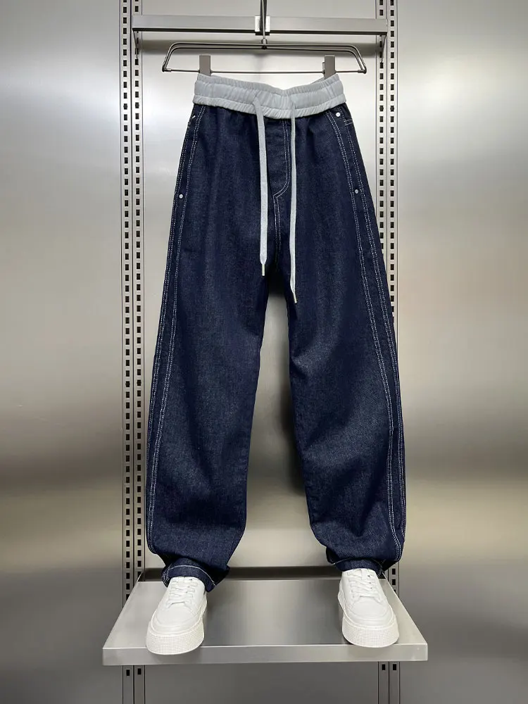 

Мужские джинсы в стиле ретро, синие, весна 2025, свободные, прямые, повседневные брюки, молодежные, модные, широкие штанины, износостойкие