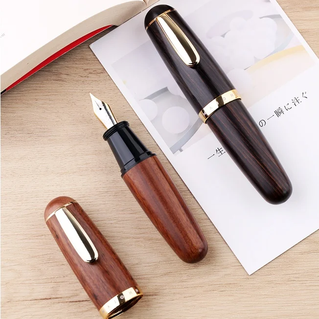 MAJOHN Q1 Wood Mini Fountain Pen Brown Black Portable Ink Iridium EF/F Nib Palm Short Office Writing X'mas Gift Pens with Box