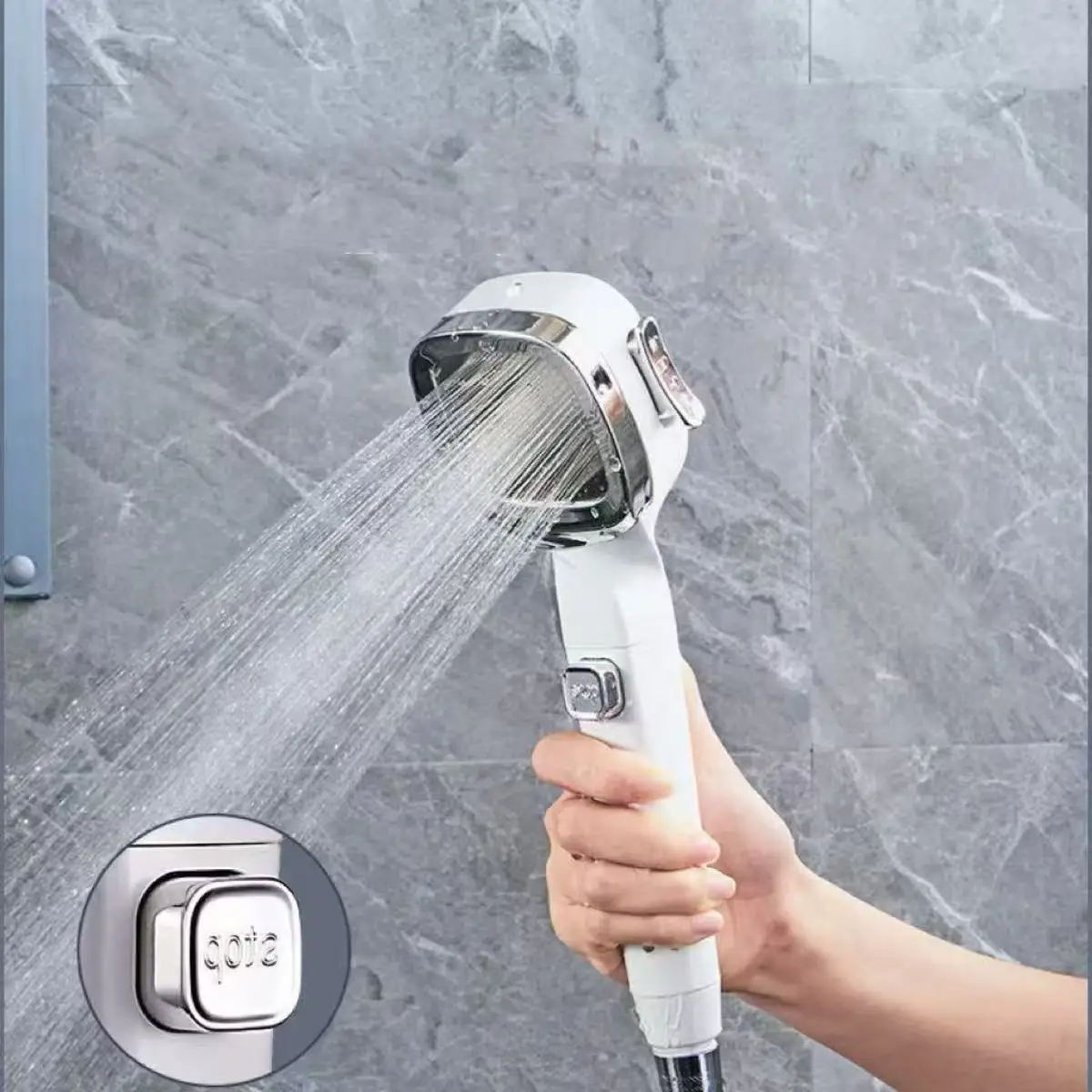 High-Pressure Gun Gray Shower Head with 3 Modes - Energy Saving & Water Saving, Handheld for Bathroom