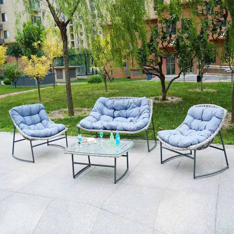 

Садовая мебель: синий комплект диванов из металла и ротанга для улицы, акция на продажу