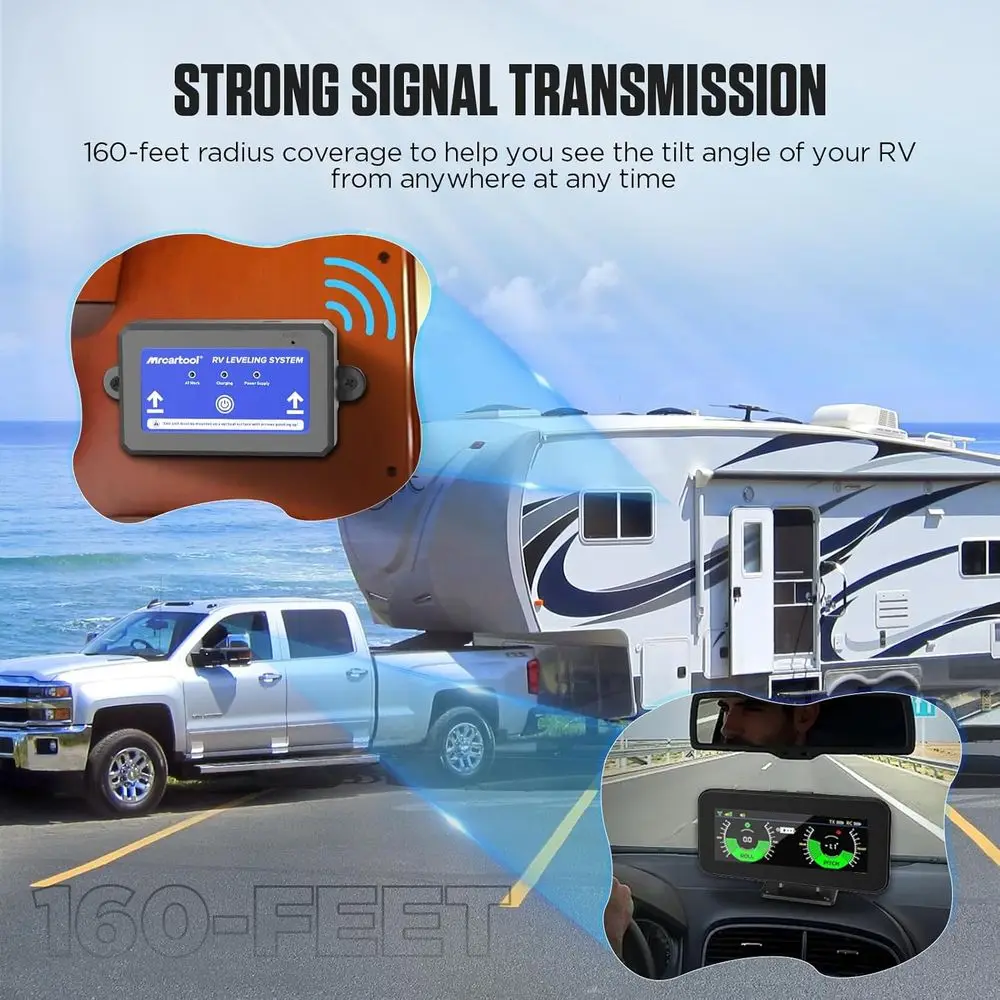 نظام تسوية Rv، يجب أن يكون لدى العربة لا يتطلب تطبيقًا وهاتفًا، أداة تسوية لاسلكية ذكية لملحقات مستوى مقطورة السفر