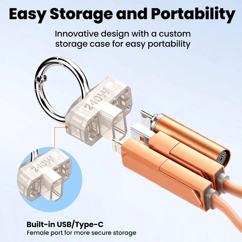 240W 5 in 1 USB C Fast Charging Cable Keychain Short Multi Charger Cable Type C to USB A Lightning for iPhone Android Travel
