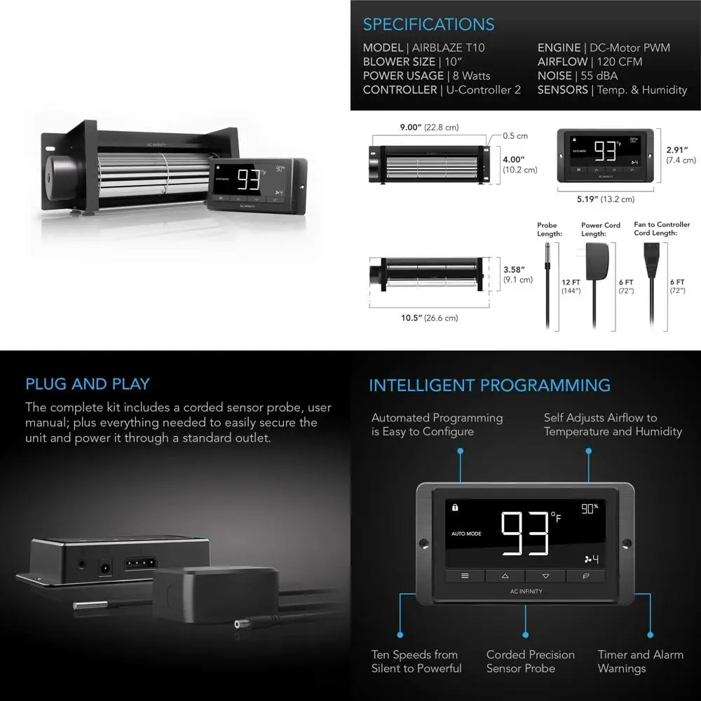 طقم مروحة الموقد 10 مع وحدة تحكم في درجة الحرارة والسرعة قابلة للتعديل لتعزيز توزيع الحرارة
