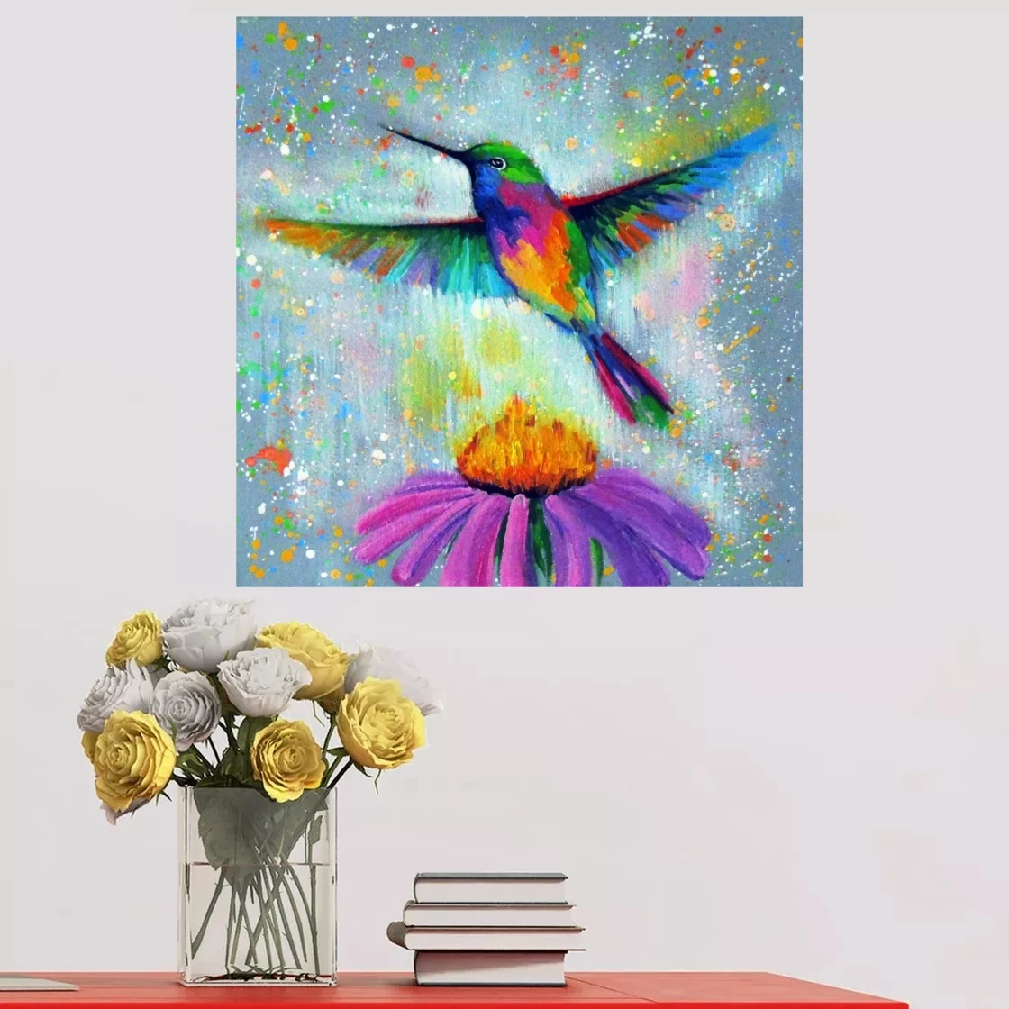 Impressionistic Oil Art Paiting on Canvas Hummingbird in Flight Animal Artwork for Baby's Room Christmas Home Decor Handmade