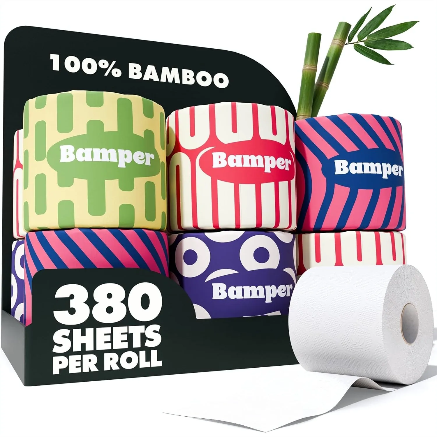 

Bamboo Toilet Paper 3-Ply 380 Sheets Soft Strong Septic Safe Bath Tissue for Sensitive Skin, 12 Extra-Large Rolls