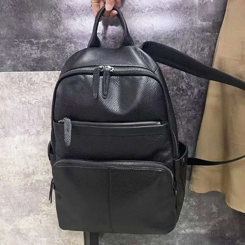 

Genuine Leather Backpack For Men Large Capacity Business Computer Bag Black Cowhide Sports Travel Backpacks Practical Mochila