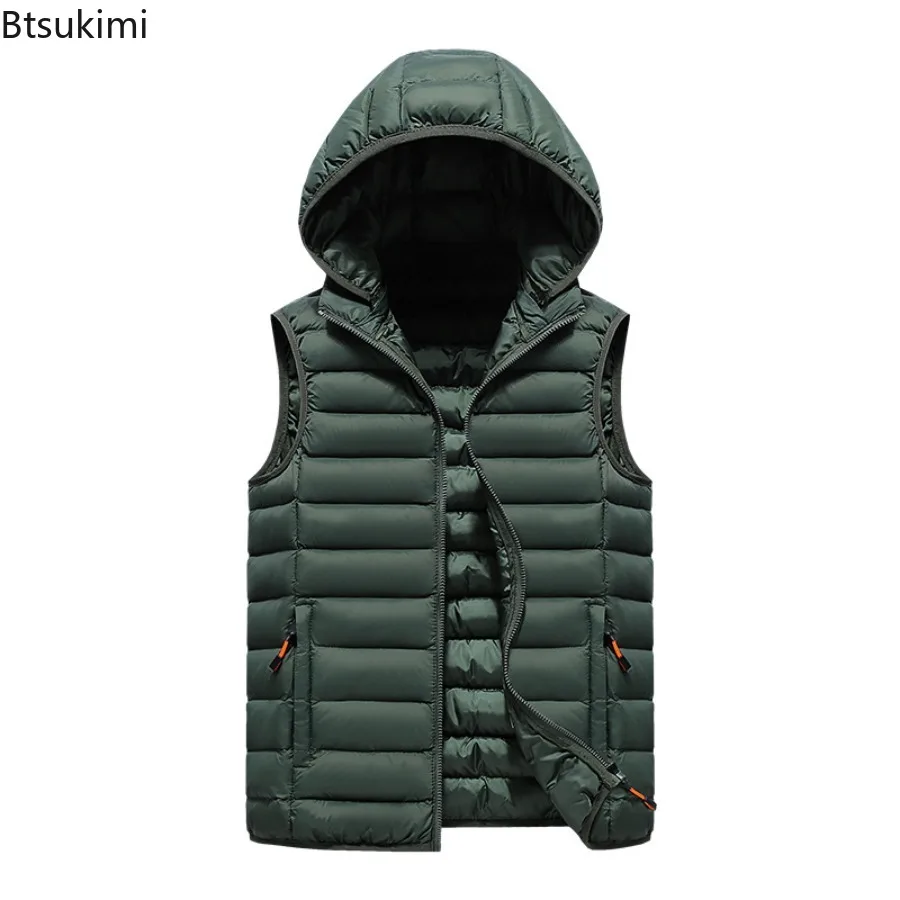 New Autumn Winter Men's Sleeveless Vest Jackets Fashion Thicked Cotton-padded Warm Vests Men Casual Cold-proof Hooded Waistcoats