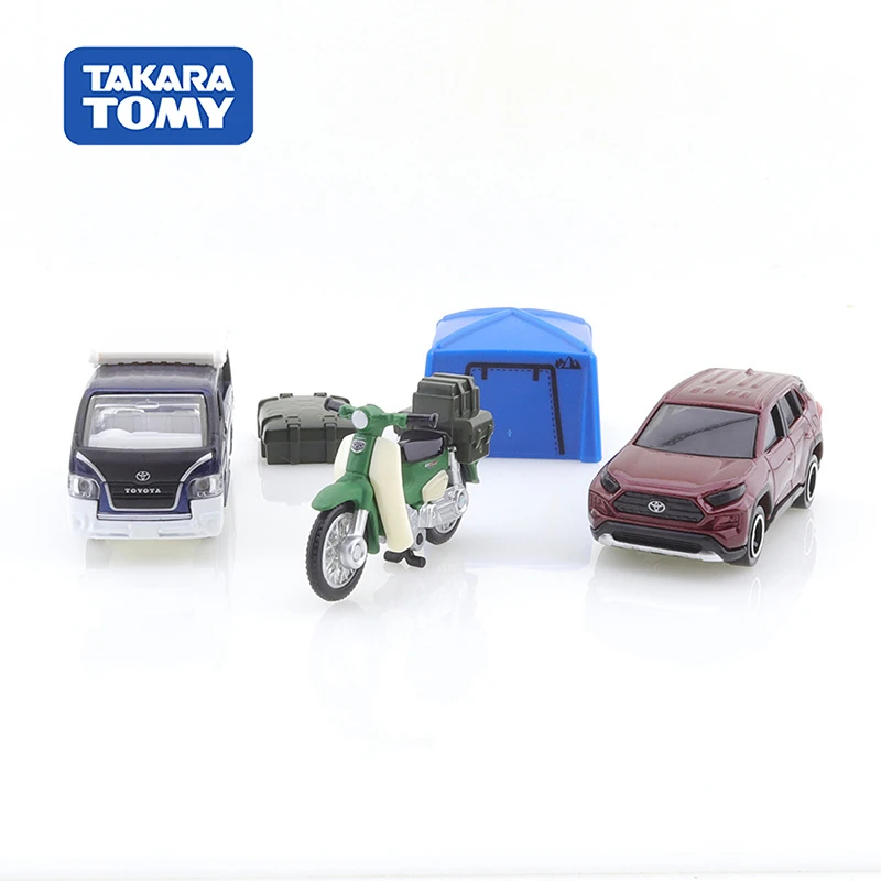 TAKARA TOMY Tomica Toyota Hiace Honda Cub รถจักรยานยนต์ Camping Vehicle ชุด 3 ชิ้น/เซ็ต Micro มอเตอร์รุ่นของเล่นเด็กของขวัญ