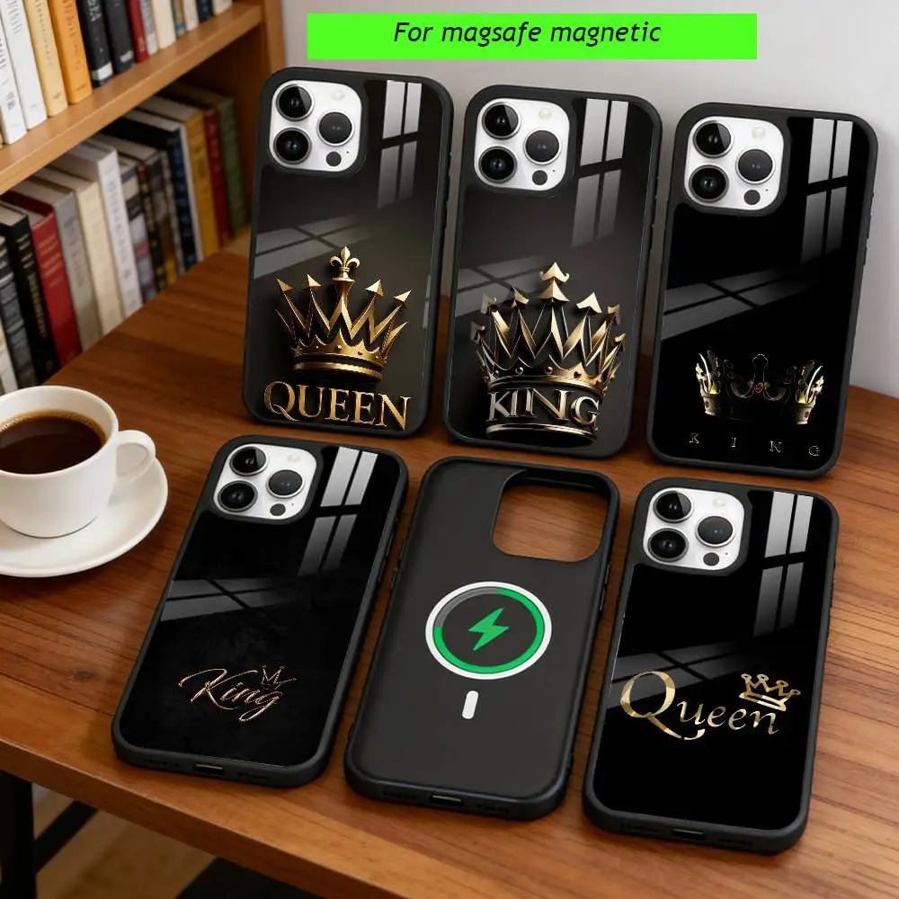 

Couples Her King His Queen Phone Case For iPhone17,16,15,14,13,12,11 Plus,Pro Magnetic with Magsafe Wireless Charging