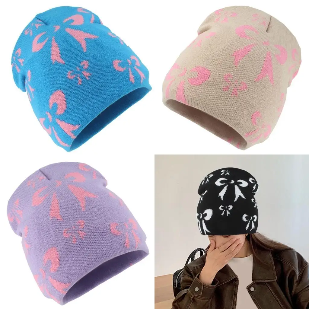 

39BD Handcrochet Bowknot Pattern Hat for Adult Unisex Casual Wear Hat Shopping Hiphop Skull Caps Eye Catching Headwear