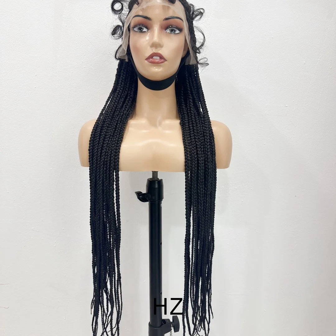 Synthetische 36 "Vlechten Gevlochten Pruiken Voor Zwarte Vrouwen Volledige Kant Pruik Vlecht Afrikaanse Knooploze Box Vlechten Haar Kant voor Pruiken