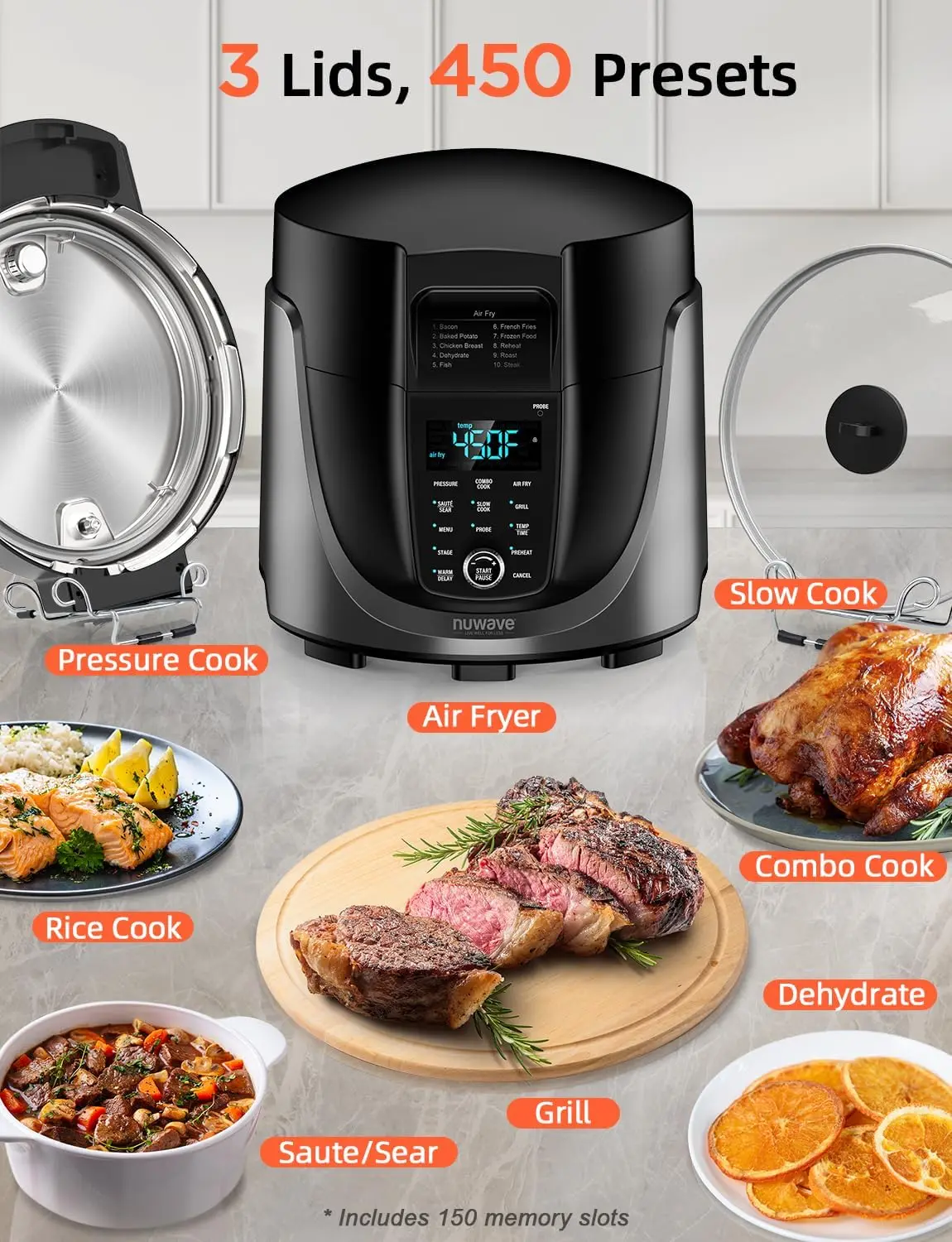 Nuwave Duet Electric Pressure Cooker & Air Fryer Combo, 450 IN 1 Slow Cooker & Grill with Integrated Digital Temp Probe