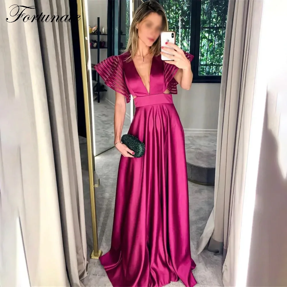 

Customized Elegant Long Evening Dresses for Women V-Neck Floor-Length Sweep Train Special Events Formal Prom Party Dress 2025