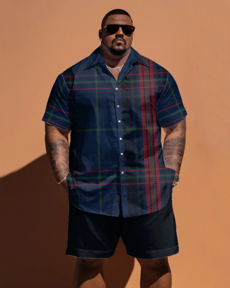 Biggmans Shirt Plus Size Set L-9Xl for Summer Clothing Oversize Men\'s Business Office Short Sleeve Shirt Shorts 6Xl 7Xl 8Xl