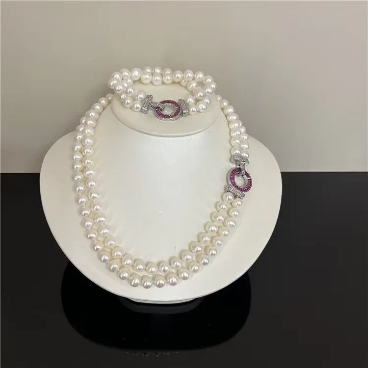 

Natural Freshwater Pearl CZNecklace Bracelet Set Classic Jewelry For Women