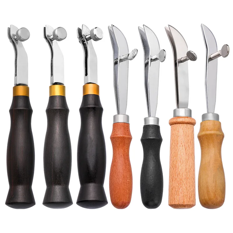 Adjustable Leather Edger Creaser Wooden Handle Stainless Steel Professional Press Skiving Tool for DIY Leather Craft