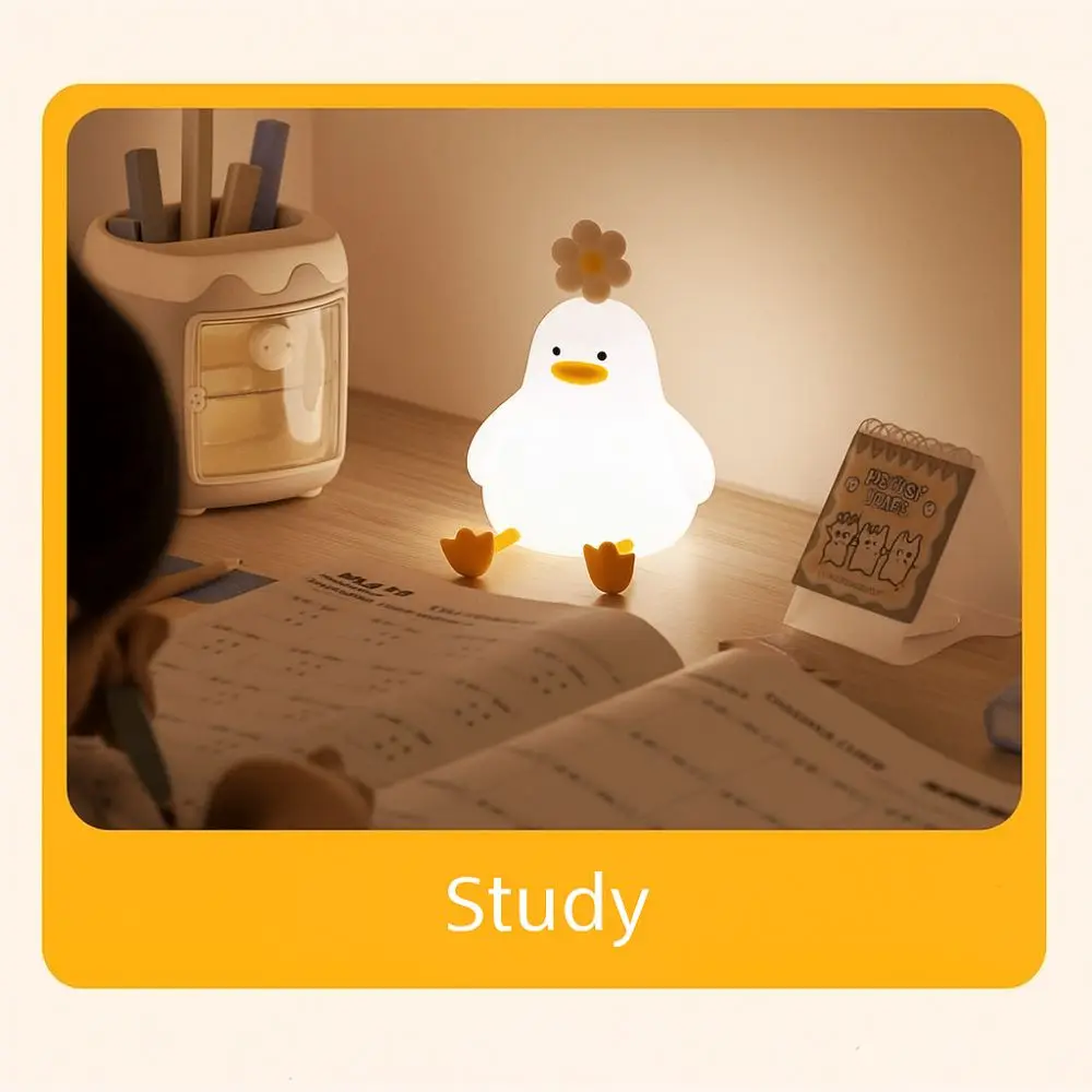 Cute Cartoon Duck Night Light Dimmable Soft Light Touch Sensor Lamp USB Rechargeable LED Night Light Book Lights