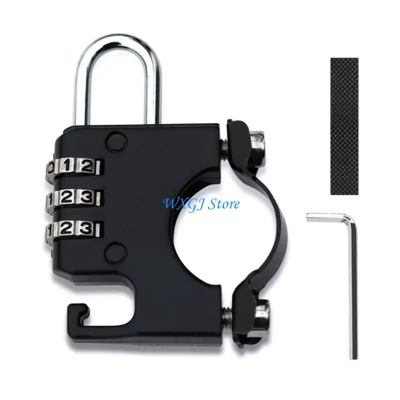 

37JE Motorcycle Helmets Lock 3-Digit Combination Padlock AntiTheft Helmets Lock Tamperproof for Scooter Handlebar