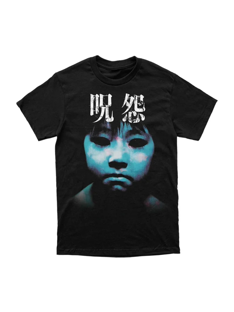 

American Retro Sle Pure Cotton ort Sve T-irt with Ju-On the ue Horror Movie Print Pattern Breathable And Sweat A...