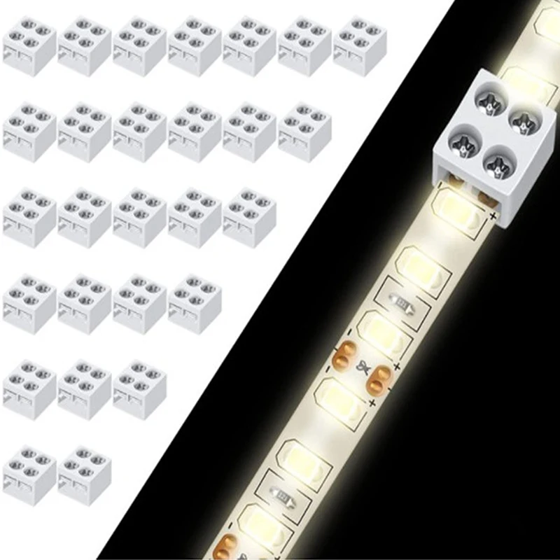 3/5/8/10Pcs LED Strip Connector 2Pin 8mm 5/12/24V Versatile LED Light Solderless Connector Adapter For 22/20/18/16AWG Solid Wire