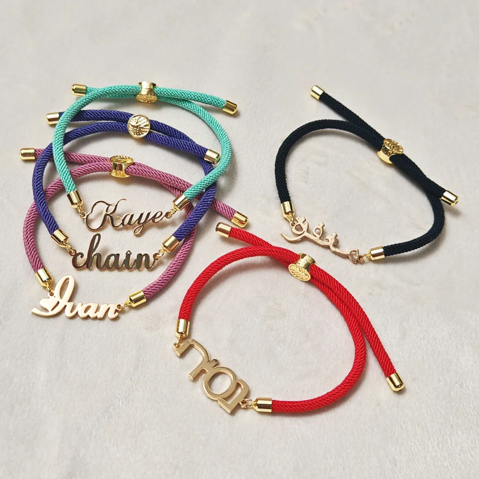 Personalized Customization Name Bracelet Men\'s and Women\'s Stainless Steel Colored Rope Brand Adjustable Rope Bracelet Jewelry