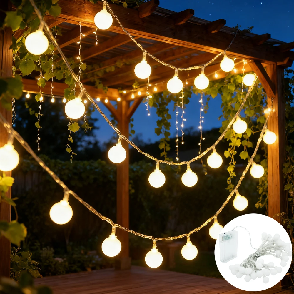 

10 м молочно-белый глобус светодиодные гирлянды уличные шаровые гирлянды с питанием от USB/батарейки для сада, свадьбы, патио, украшения вечеринки