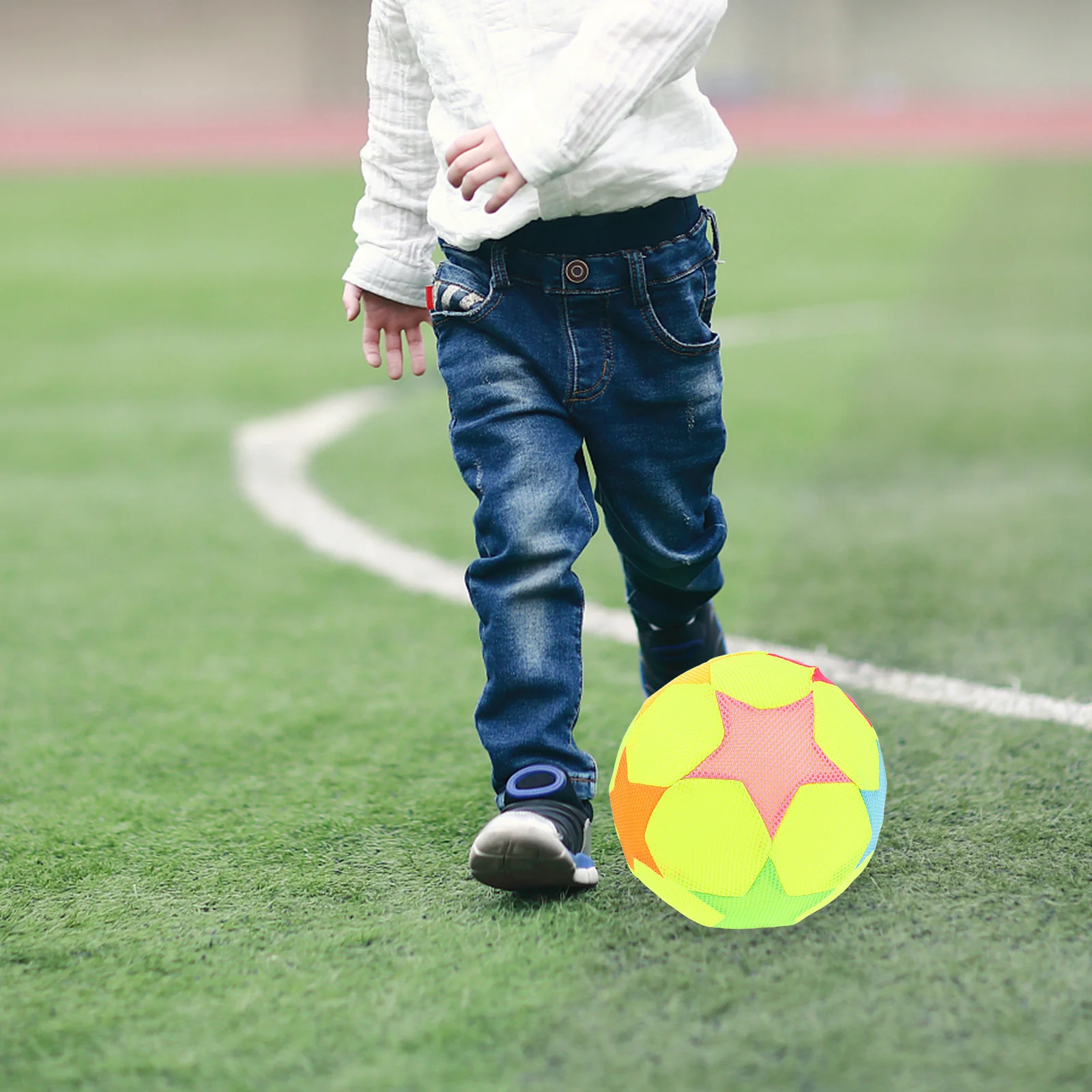 

Silent Football Soft High Bouncy Ball Fabric Covered Kids Indoor Play Safe Toddlers Sensory Exercise Classroom Party
