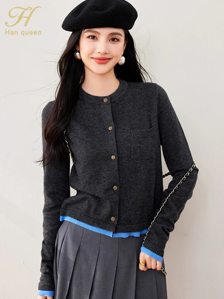 

H Han Queen Korean Style Cardigans Sweaters Dongdaemun Women Clothes Fashion Casual Loose Outerwear Long Sleeve Top