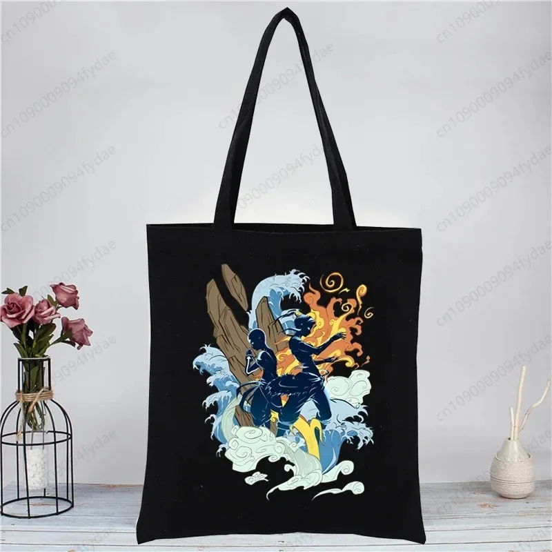 

Harajuku Art Shopping BlackBags Canvas Tote Bag Printed Avatar The Last Airbender Handbag Shoulder Bags Custom Handbags Women