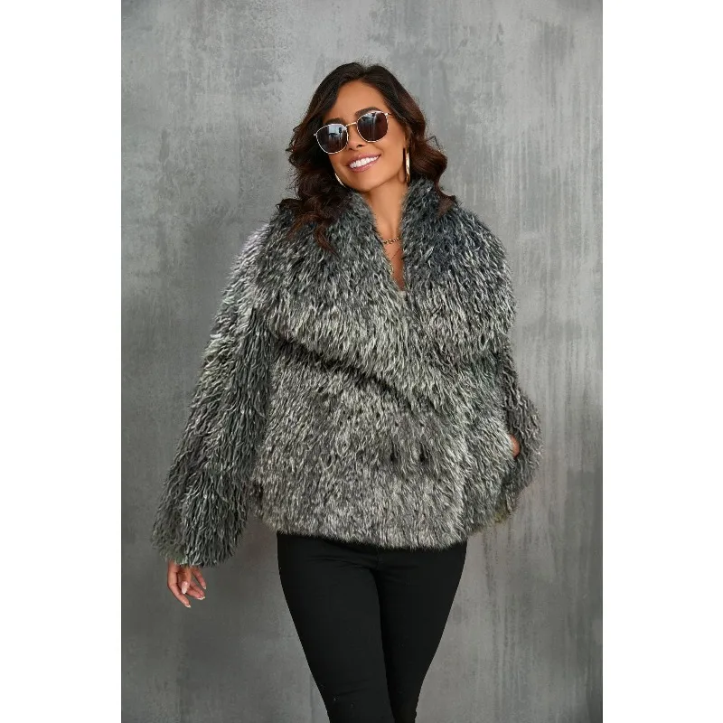 Women's Winter Tops Coat Faux Fur Collar Short Thickened Vintage Simple Comfortable Loose Leisure Soft Niche Versatile Skinny
