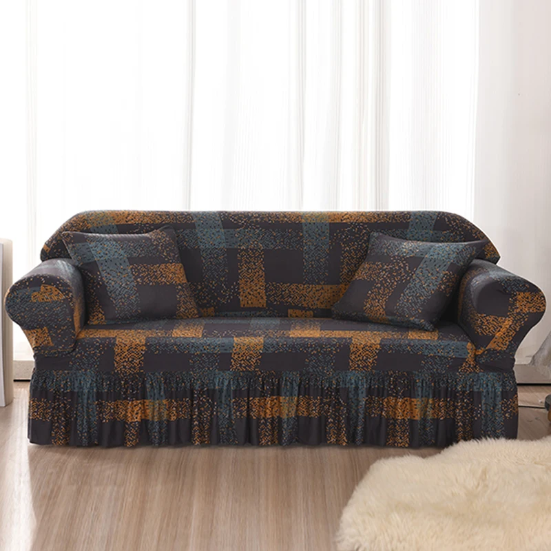 High Elastic Sofa Cover with Skirt Easy Fit Washable Printed Slipcover for Couch Universal Furniture Protector