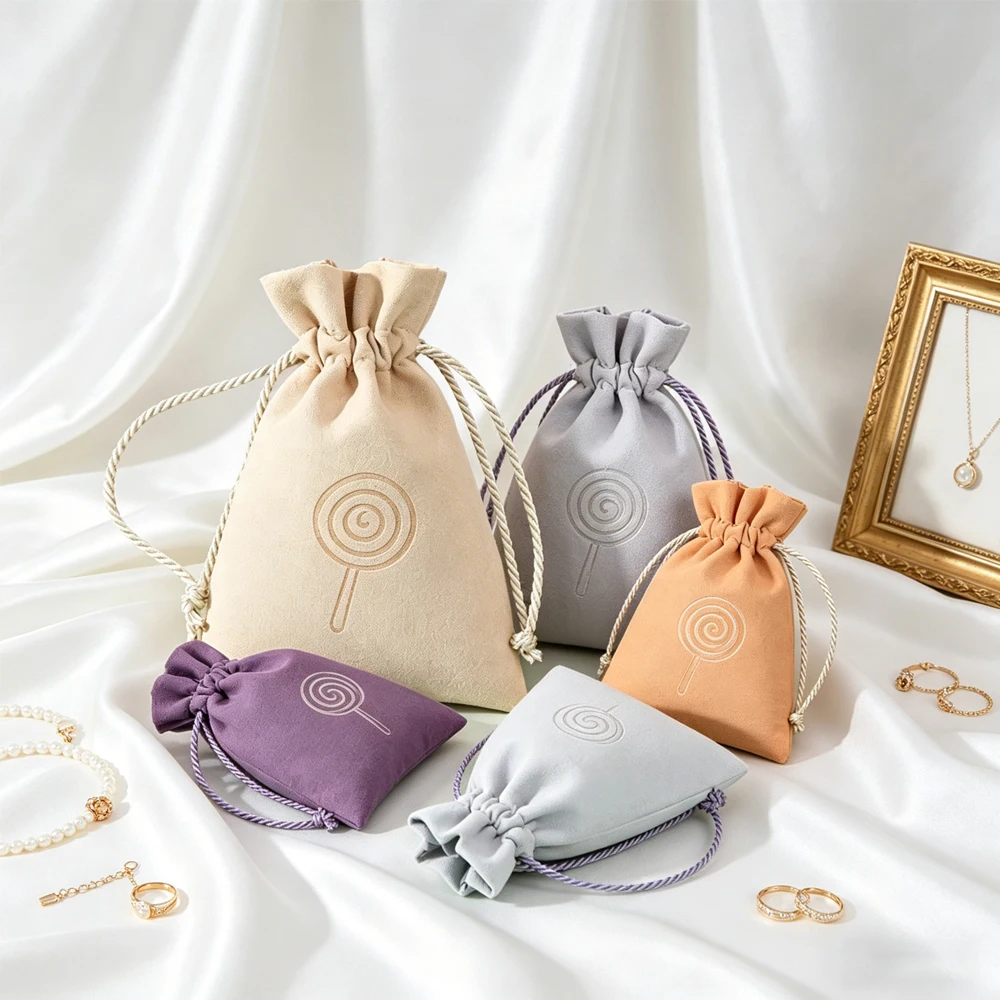 

50 Wholesale Custom Logo Microfiber Drawstring Bag for Jewelry Diamond Bead Makeup Gift Travel Wedding Favors Packaging Pouches