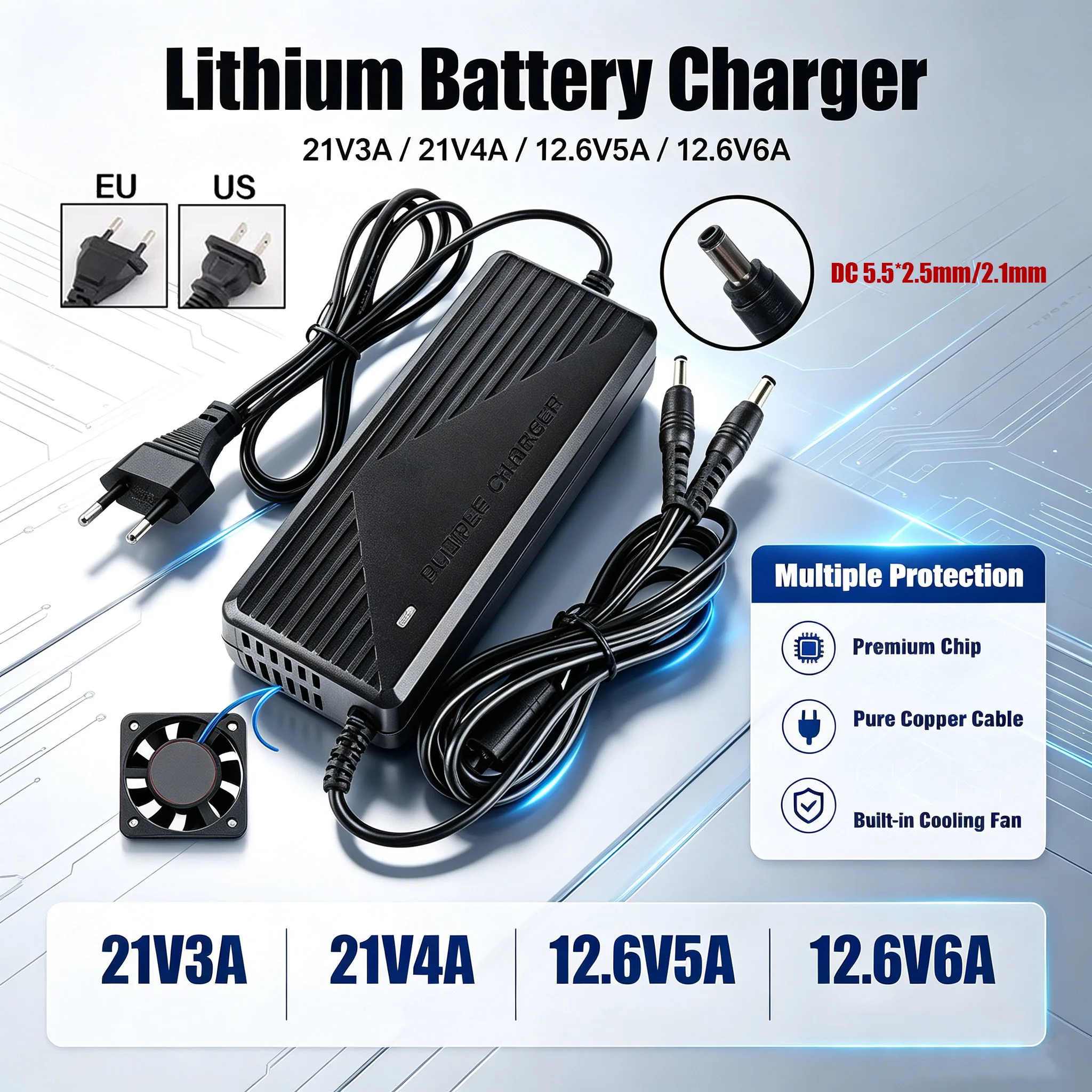21V 3A 4A Lithium Battery Charger 5 Series 12.6V 5A 6A Double DC 5.5mm*2.5mm Battery Charger for LED Light Shows Charger State