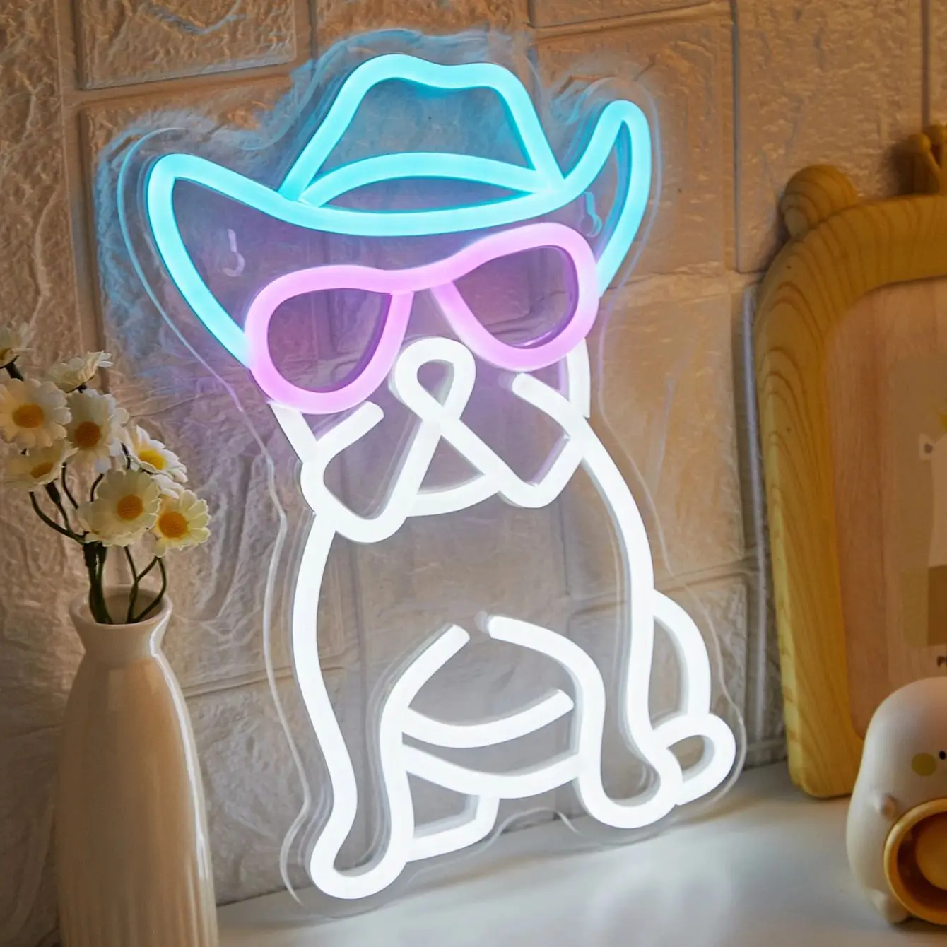 Chi-buy LED Neon Cartoon Bulldog USB Powered Neon Signs Night Light 3D Wall Art & Game Room Bedroom Living Room Decor Lamp Signs