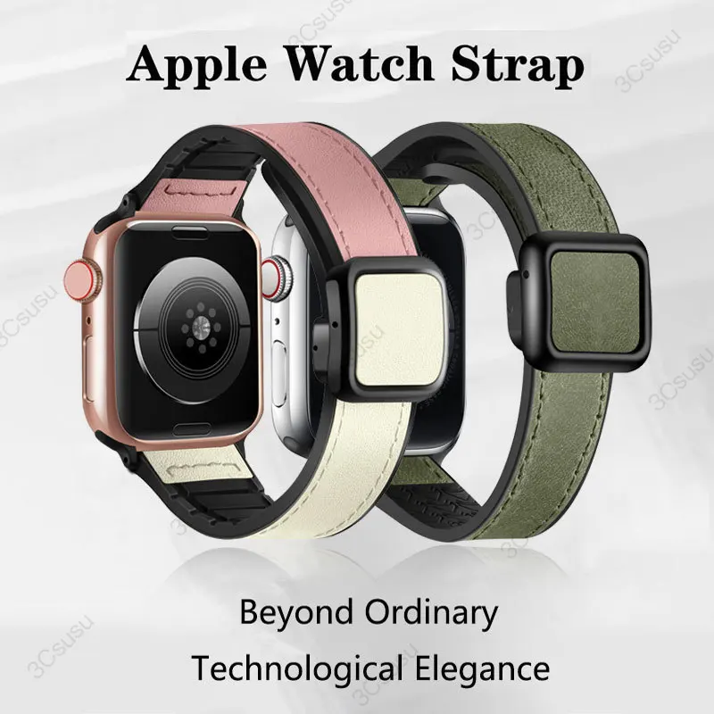 Strap for Apple watch band 45mm 44mm 49mm 42mm 40mm 41mm Magnetic Leather bracelet correa iWatch Series 9 8 7 6 5 4 3 SE Ultra 2