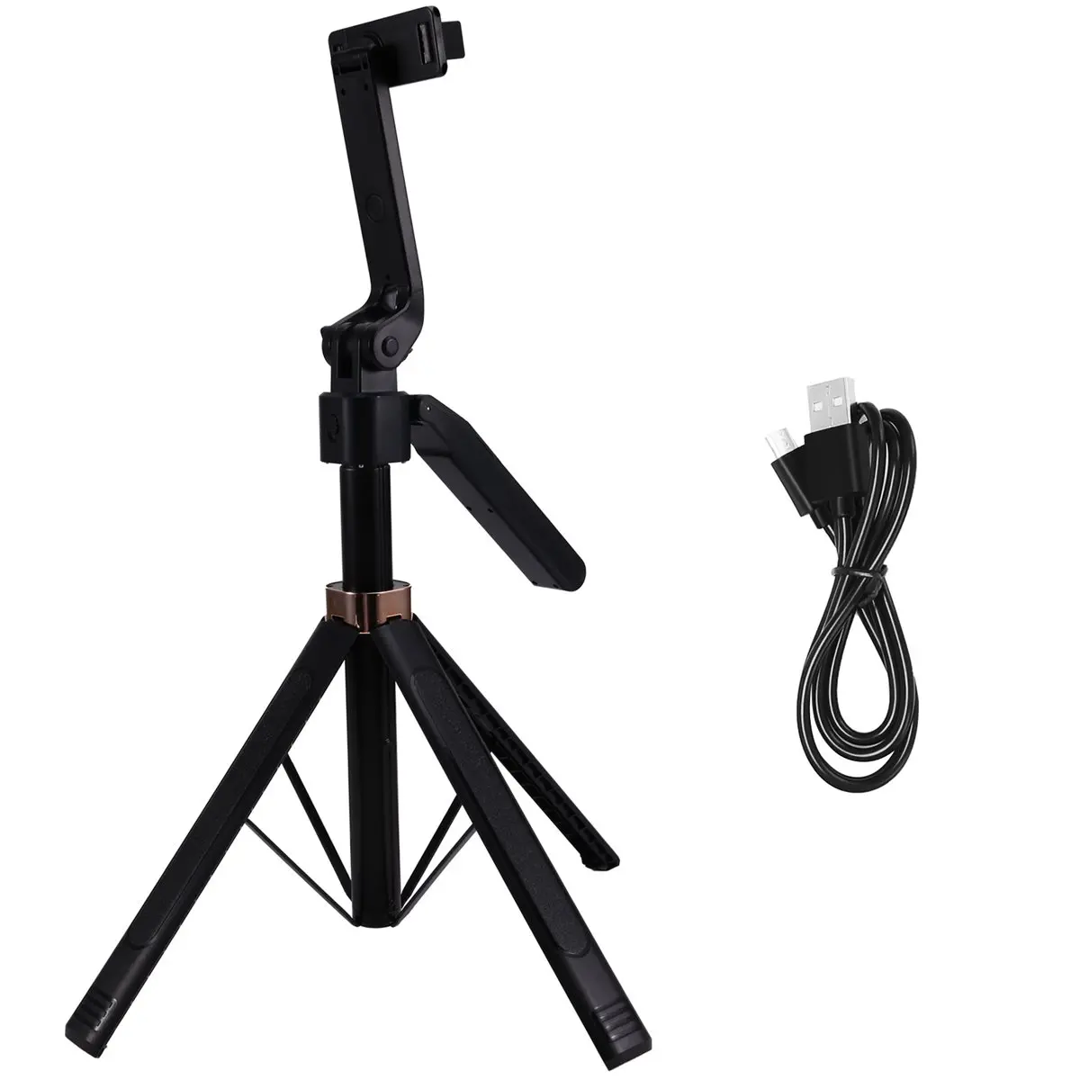 ABJA Telescopic Portable Tripod Stable Base Selfie Stick Adjustable Height 360° Rotation Live Streaming Stand with Fill Light