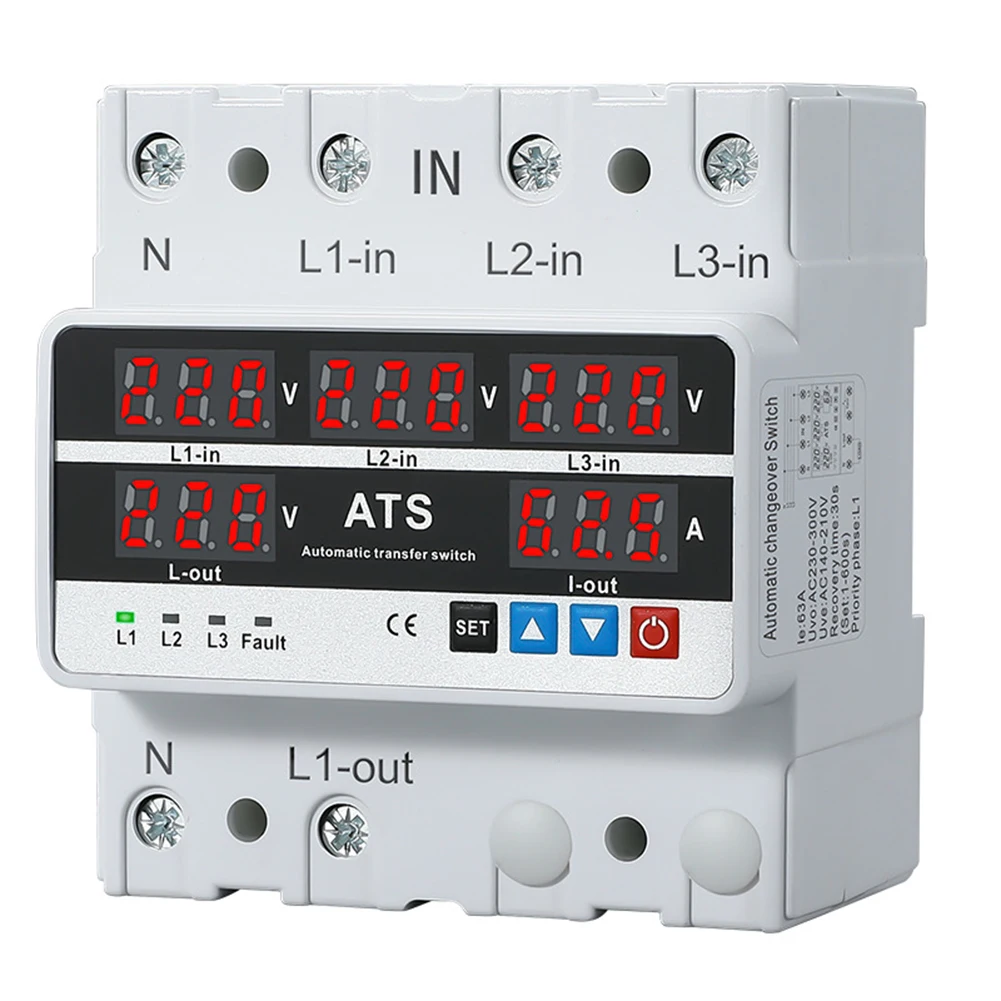 Compact Voltage Safety Device Three Phase Relay 3 Phase Voltage Protector Adjustable Voltage Threshold Flame Retardant Housing