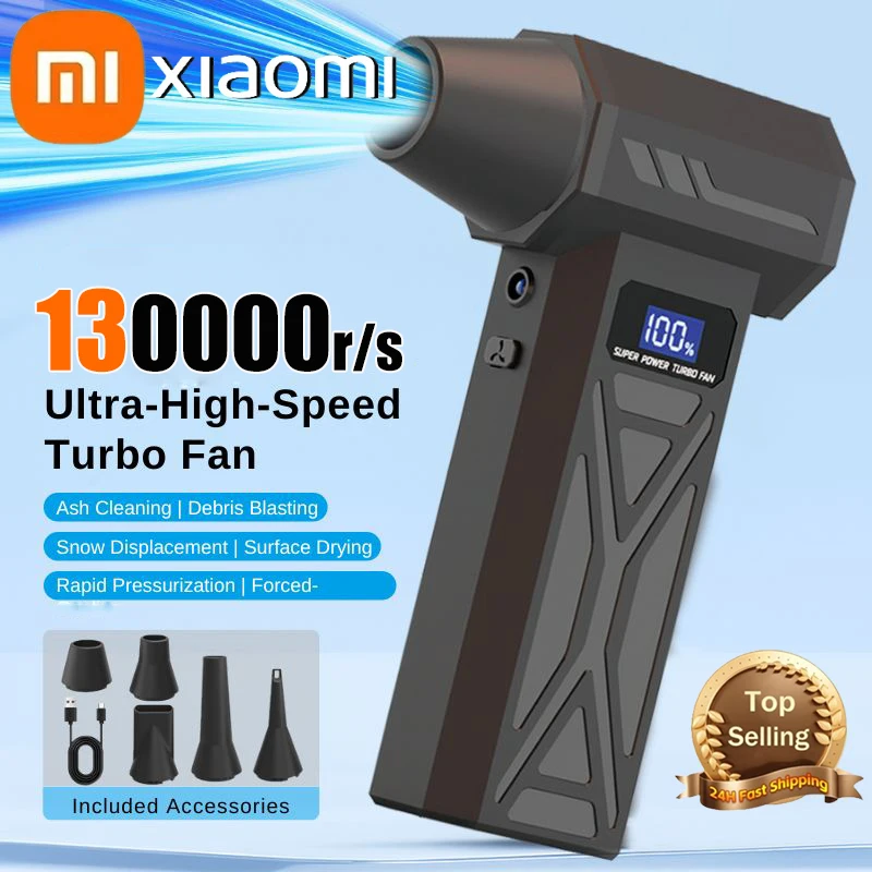 Aspirador de Pó Sem Fio Xiaomi 130000RPM com Ventilador Turbo Ajustável de 4 Velocidades e Luz LED