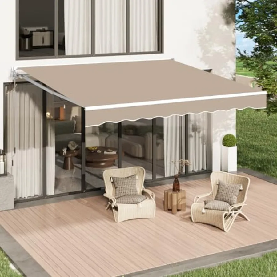 

Patio awning for deck, backyard, balcony: 20'x10' retractable sun shade shelter with 280g/m premium polyester PU-coated fabric