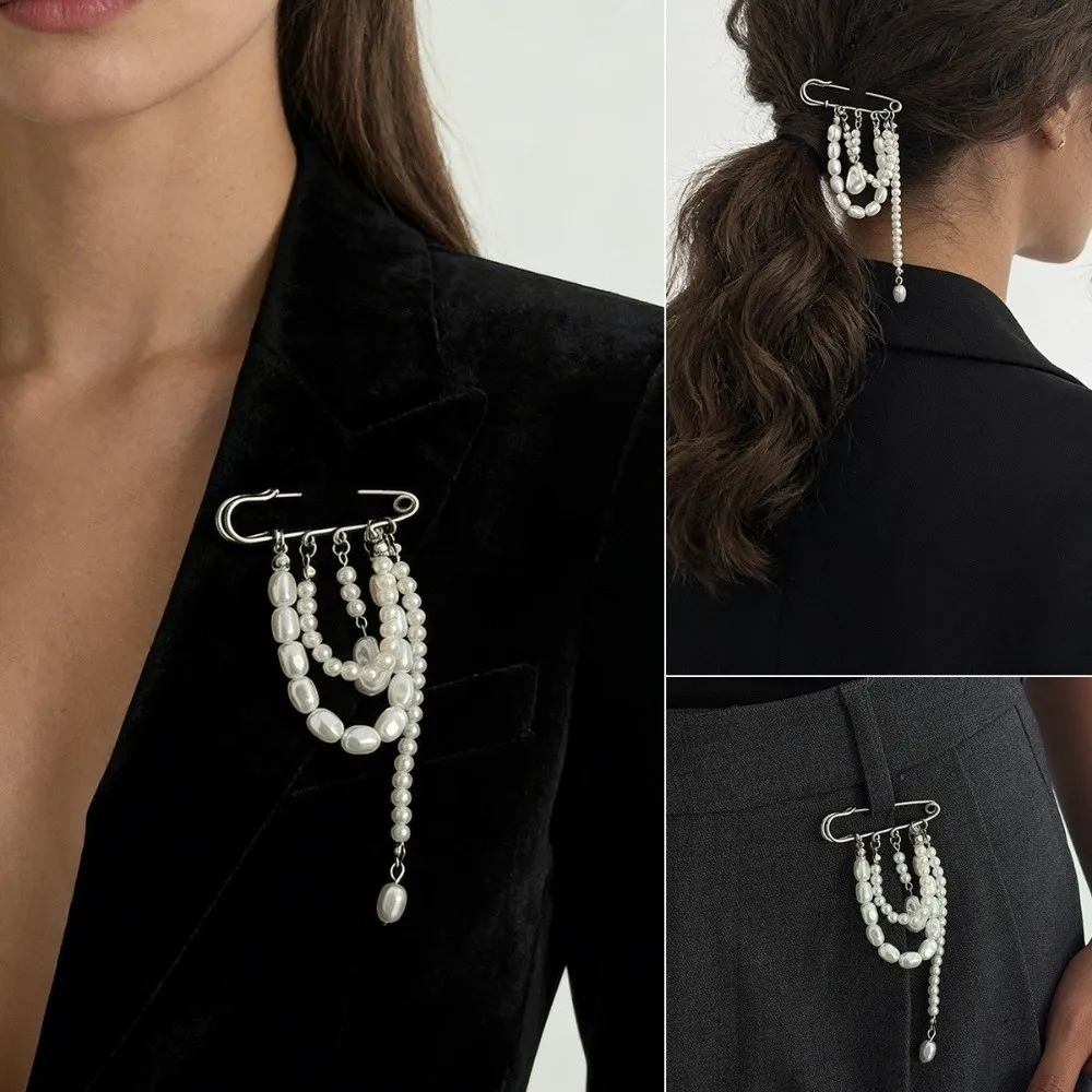 Baroque Style Imitation Pearl Brooch Classic Multi-Function Safety Pin Brooch Decorative Suit Brooch Clothing Decor