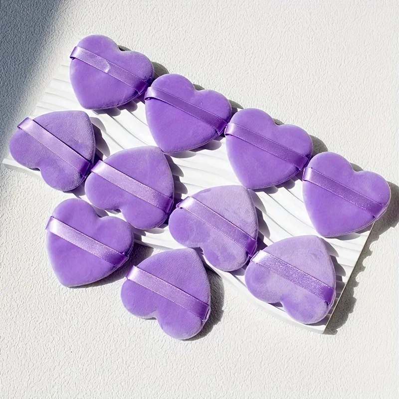 ハートベルベットパフ 10 個 リボンハンドル付き - 低刺激性の両用メイクアップスポンジ 顔と体用 |   環境に優しい美容ツール