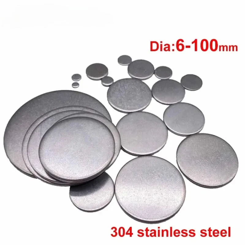 304 Stainless Steel Disc Plate Dia 6-100mm Circular Solid Flat-plate Round Disk Sheet Waterproof and Rust Proof Thick 1-2.7mm