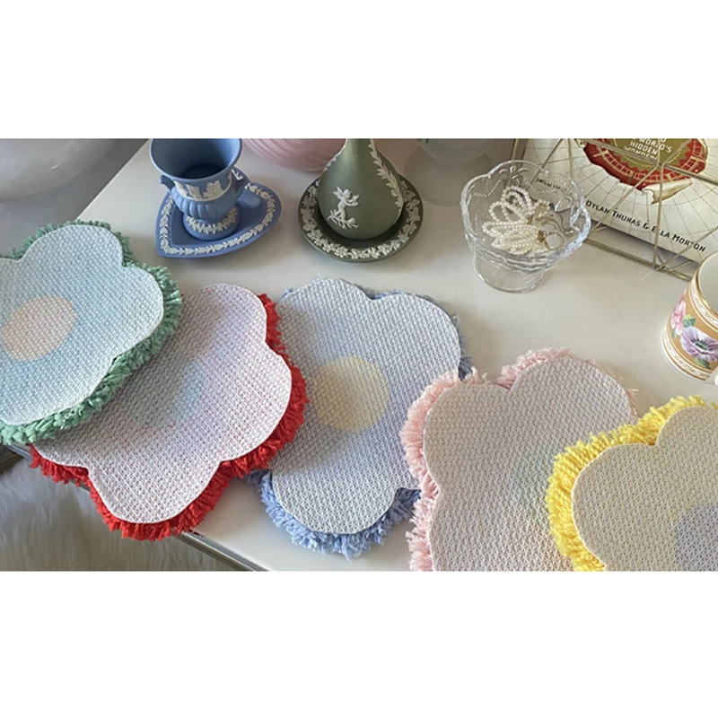 Handmade Tufted Coaster Floral Cup Holder Mat Drink Pad Mug Support Dining Room Decor Home Table Decoration Accessories 20cm