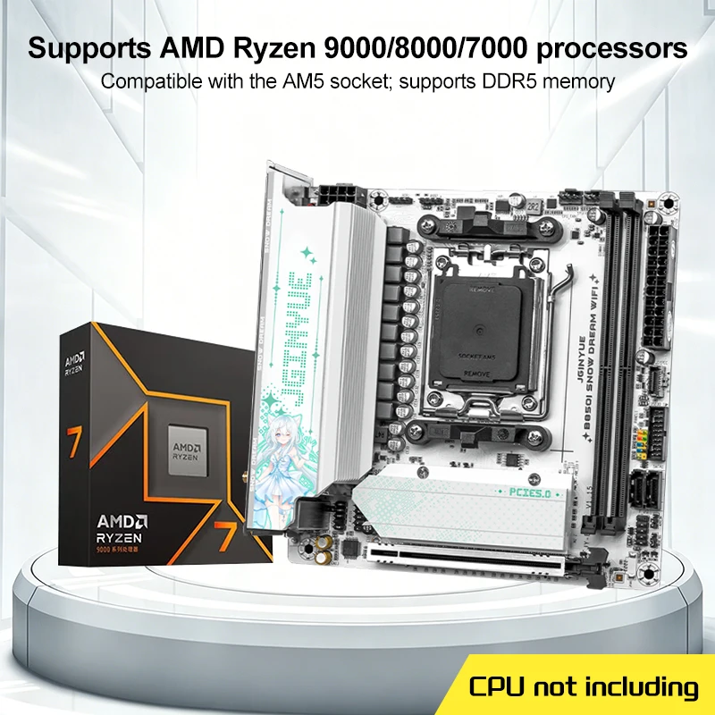 JGINYUE B850I SNOW DREAM WIFI MINI-ITX Motherboard AM5 DDR5 PCIe 5.0 2.5G WIFI ARGB Gaming Mainboard Supports AMD 7000/8000/9000