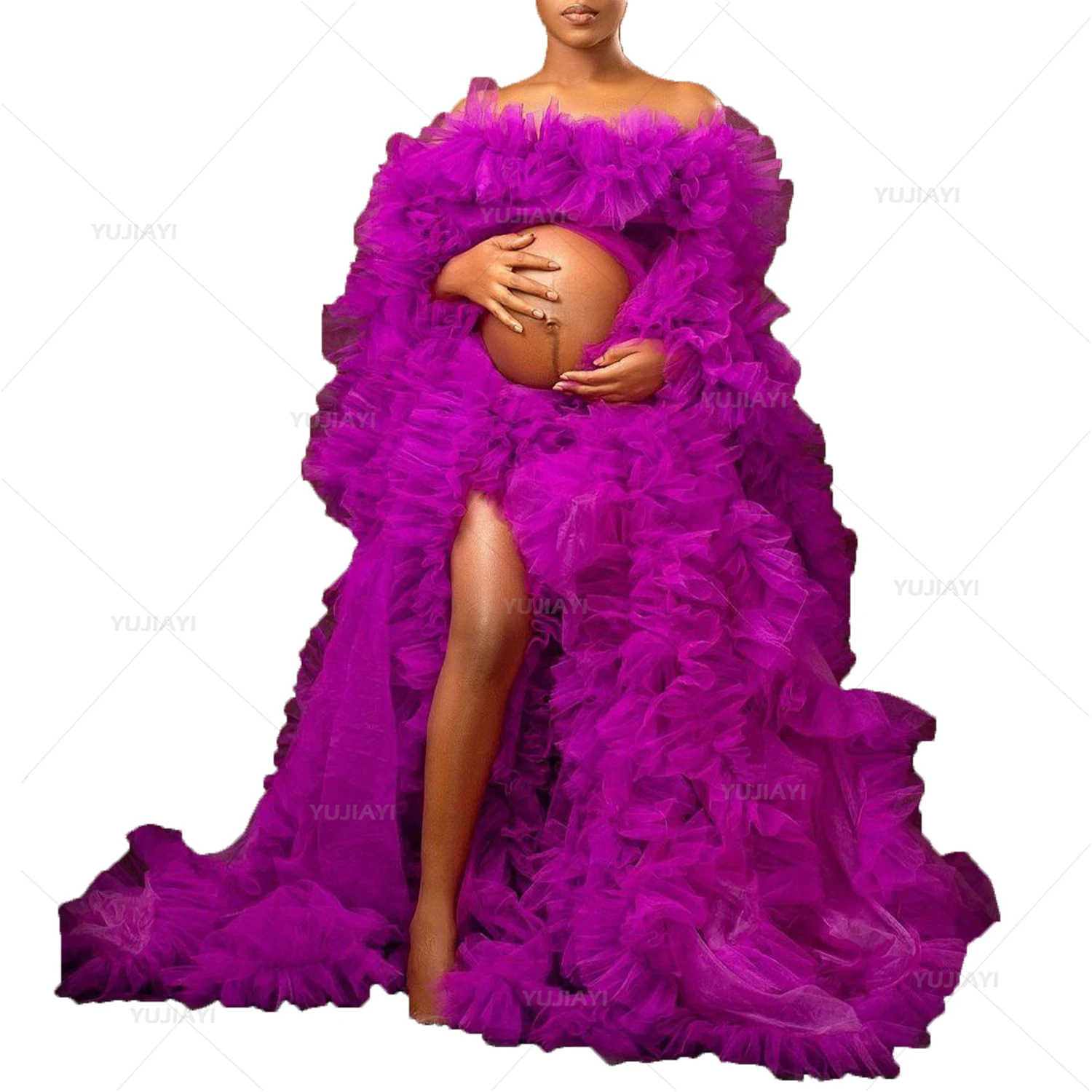 Tulle Maternity Dresses Long Robes for PhotoShoot Dress Off Shoulder Bridal Fluffy Sleepwear Custom Made Pregnancy Women Gown