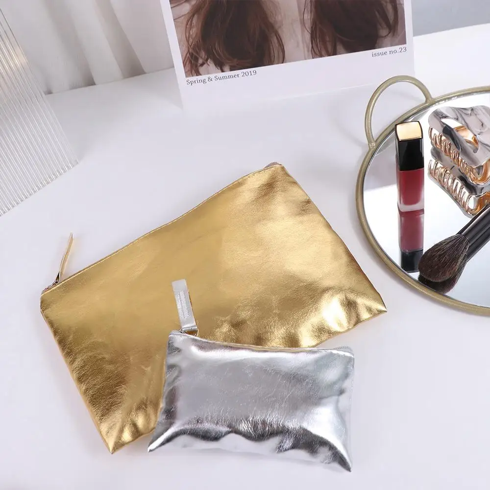 Borsa per cosmetici retrò Portamonete in PU luminoso Tinta unita Portamonete con cerniera stile coreano Portafoglio Custodia per auricolari Borsa per piccoli oggetti da viaggio