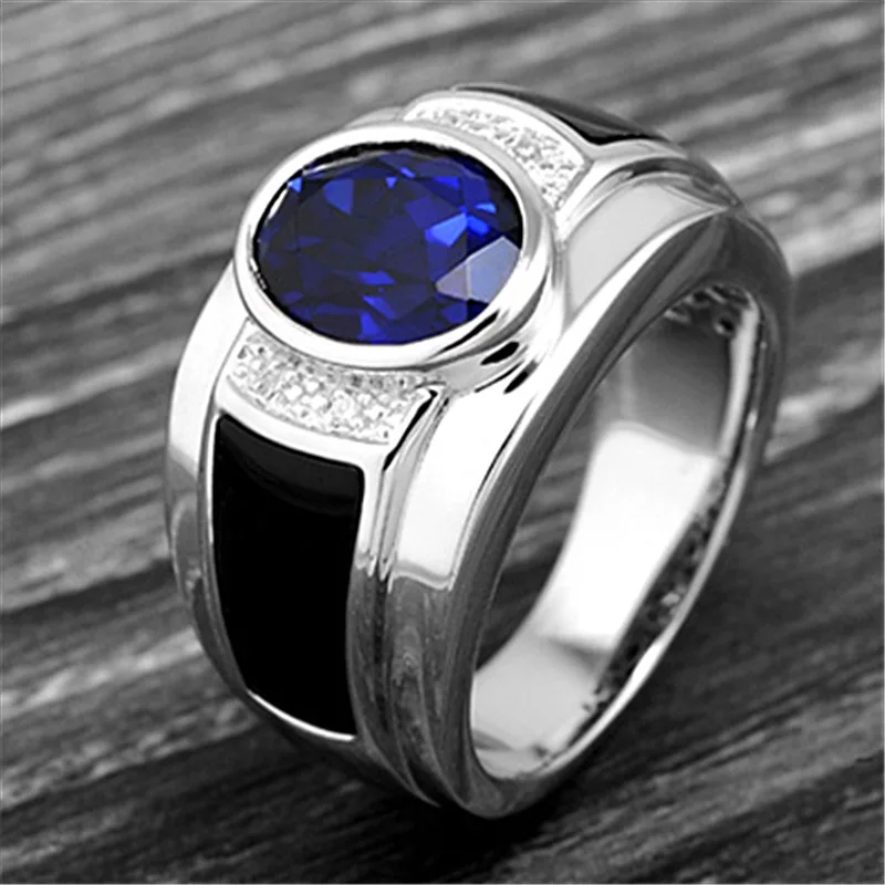 

Luxury Men' Ring White Blue Zircon Wedding Band Ring Cocktail Party Business Men Ring Anniversary Jewelry Party Gifts