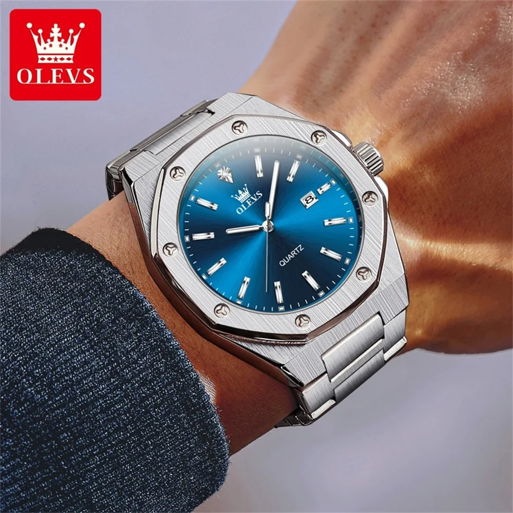 OLEVS Original Brand Minimalist Men\'s Watches Waterproof Calendar Quartz Watch Luminous Stainless Steel Fashion Wristwatch Trend