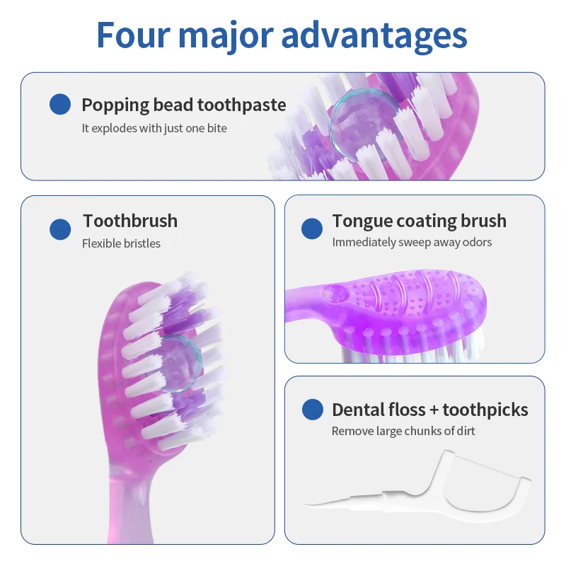 16 pcs Bead Adult Toothbrush With Dental Floss For Deep Cleaning Of Oral Care Gentle Gum Protection Fresh Oral