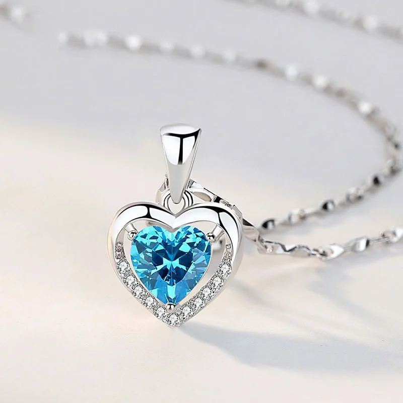 Topacio azul Natural, Plata de Ley 925, piedras preciosas, corazón romántico, colgante, collar para mujer, joyería fina, Collares de Prata